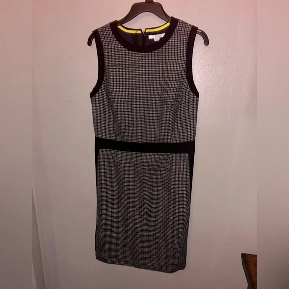 Boden dress - black/gray print wool sleeveless sheath, fully lined - Picture 2 of 9